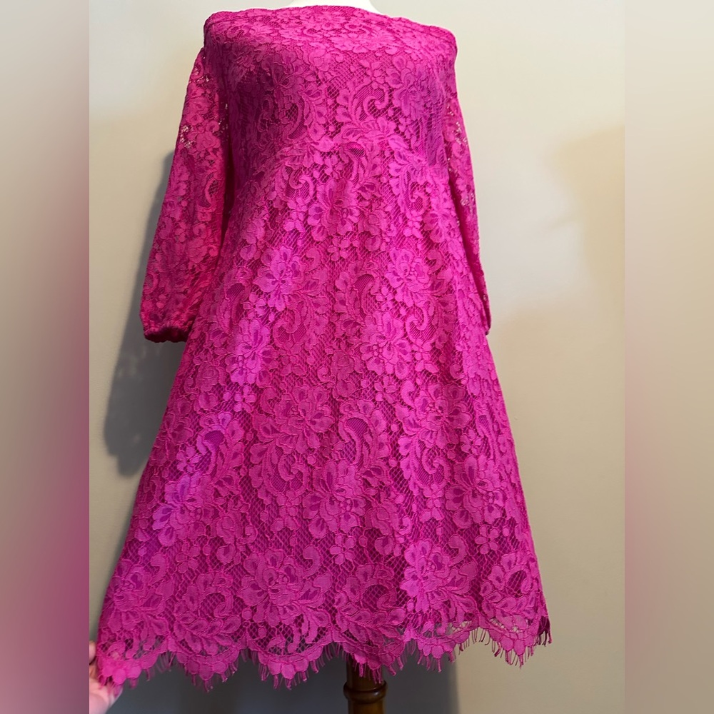 Trina Turk Fuchsia Hot Pink Lace Off the Shoulder Dress - Picture 6 of 16